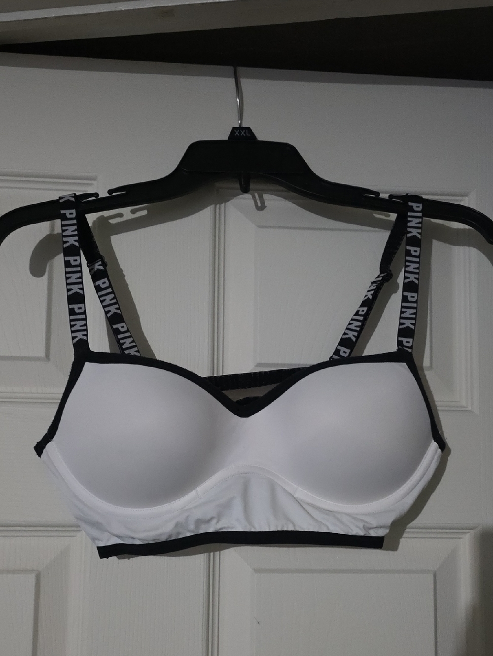 PINK Victoria's Secret White Longline Bralette with Black Trim and Logo Straps